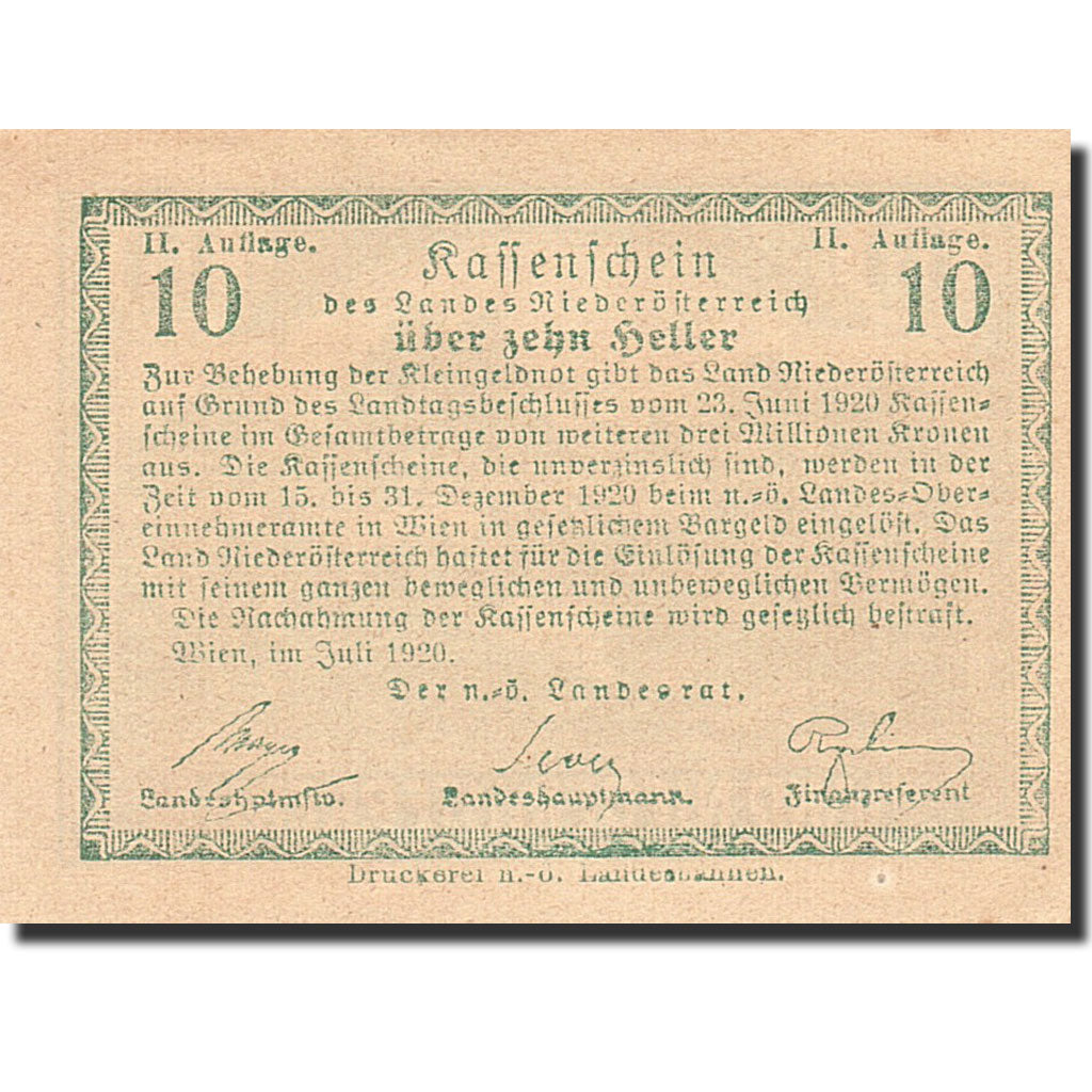 Banknote, Austria, Vienne, 10 Heller, paysan, 1920, 1920-07-01, UNC(63)