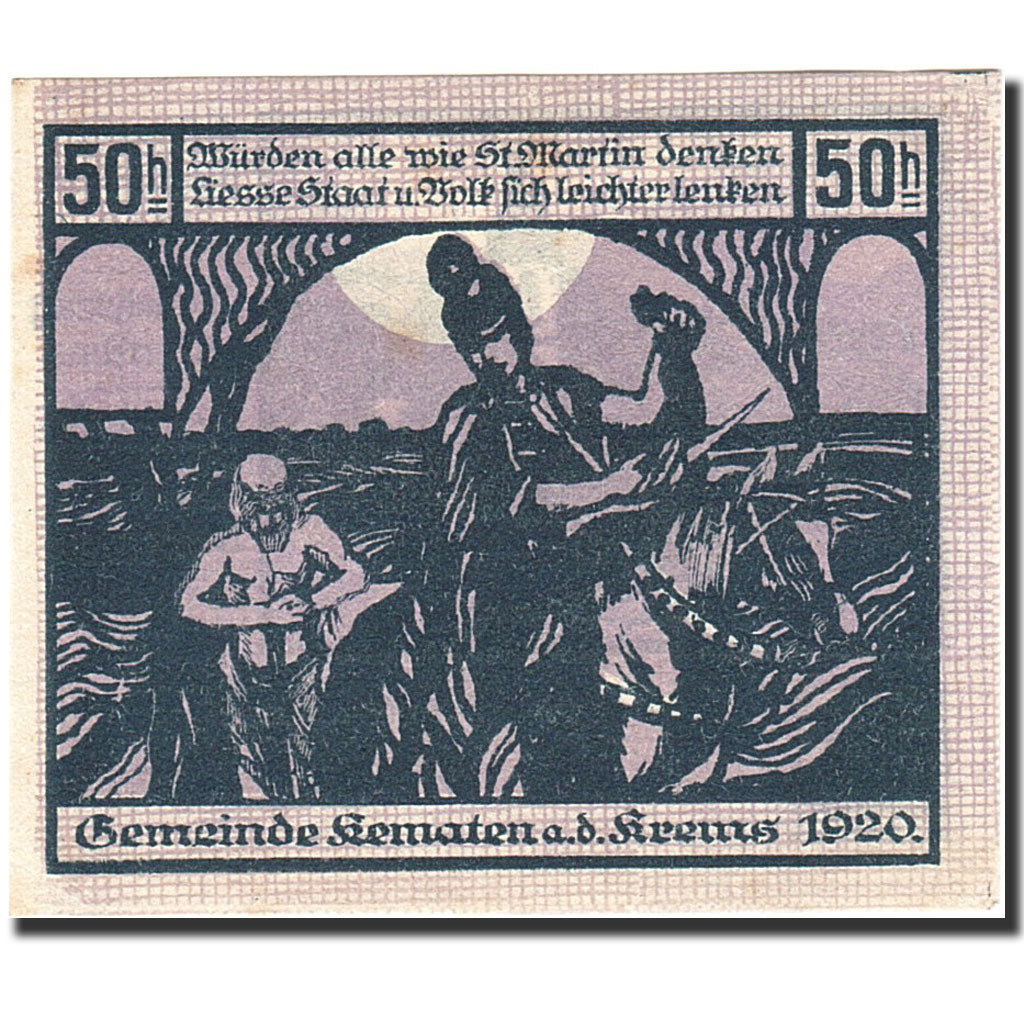 Banknote, Austria, Kematen an der Krems, 50 Heller, personnage, 1920
