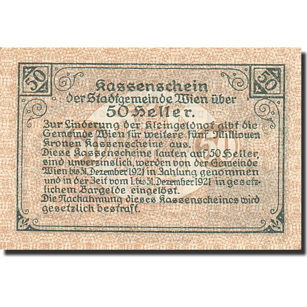 Banknote, Austria, Vienne, 50 Heller, Monument, 1921, 1921-12-31, UNC(63)