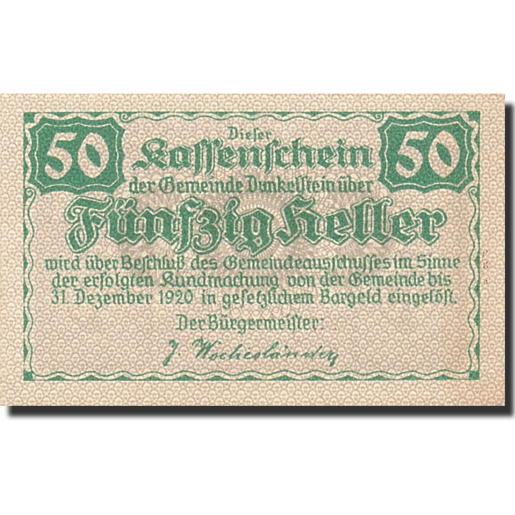 Banknote, Austria, Dunkelstein, 50 Heller, château, 1920, 1920-12-31, UNC(63)