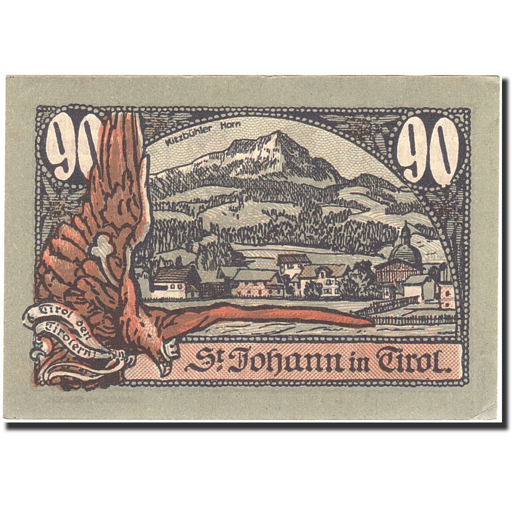 Banknote, Austria, St Johann in Tirol, 90 Heller, paysage, 1921, 1921-02-08