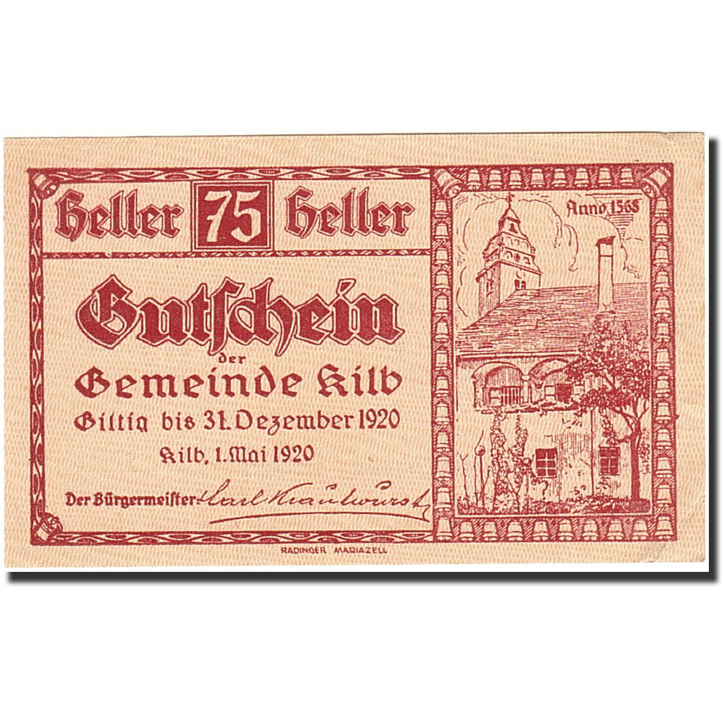 Banknote, Austria, Kilb, 80 Heller, Eglise, 1920, 1920-12-31, EF(40-45)
