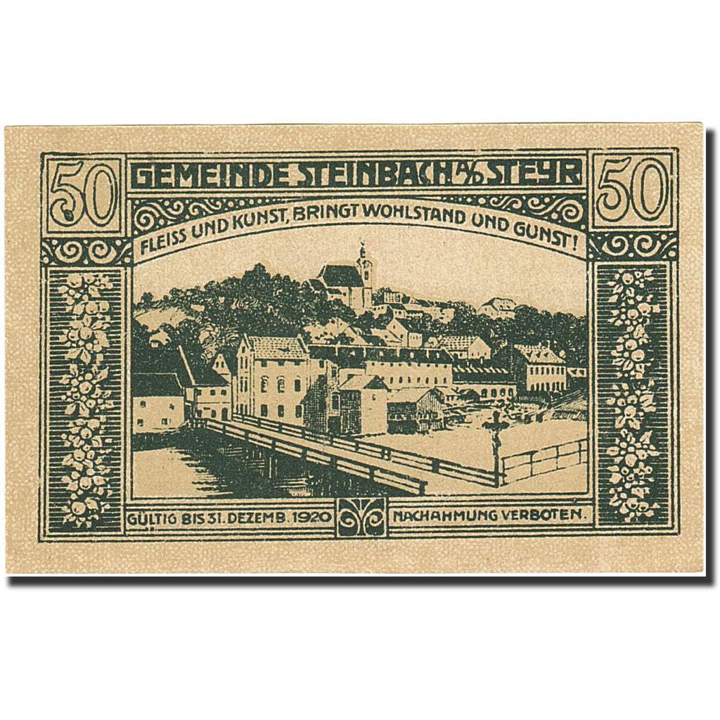 Banknote, Austria, Steinbach an der Steyr, 50 Heller, Blason, 1920, 1920-12-31