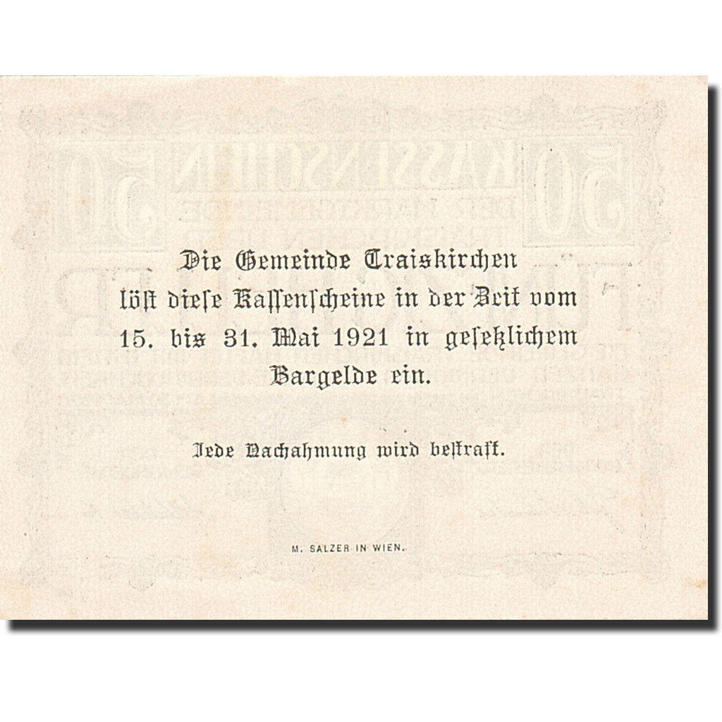 Banknote, Austria, Traiskirchen, 50 Heller, Eglise, 1920, 1920-05-30, UNC(65-70)