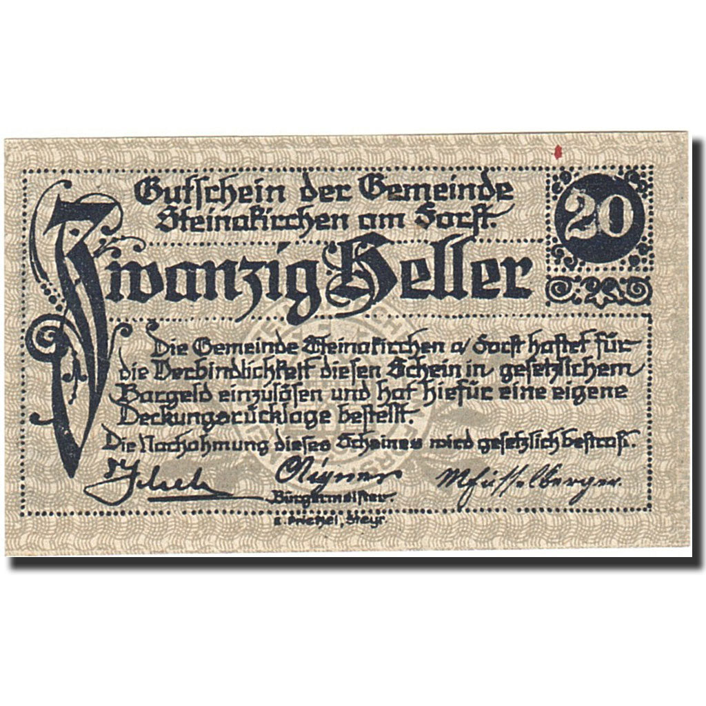 Banknote, Austria, Steinakirchen am Forst, 20 Heller, château, 1922
