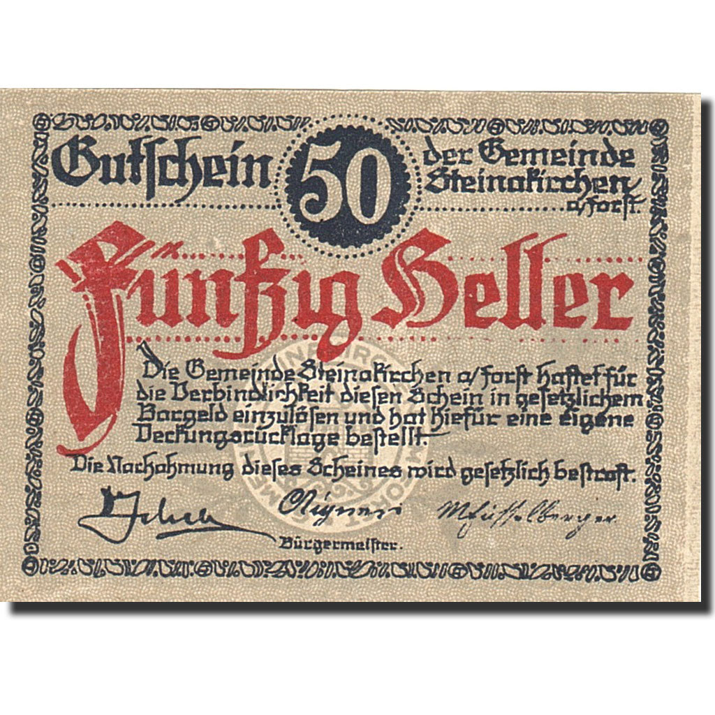 Banknot, Austria, Steinakirchen am Forst, 50 Heller, château, 1922, 1922-03-31