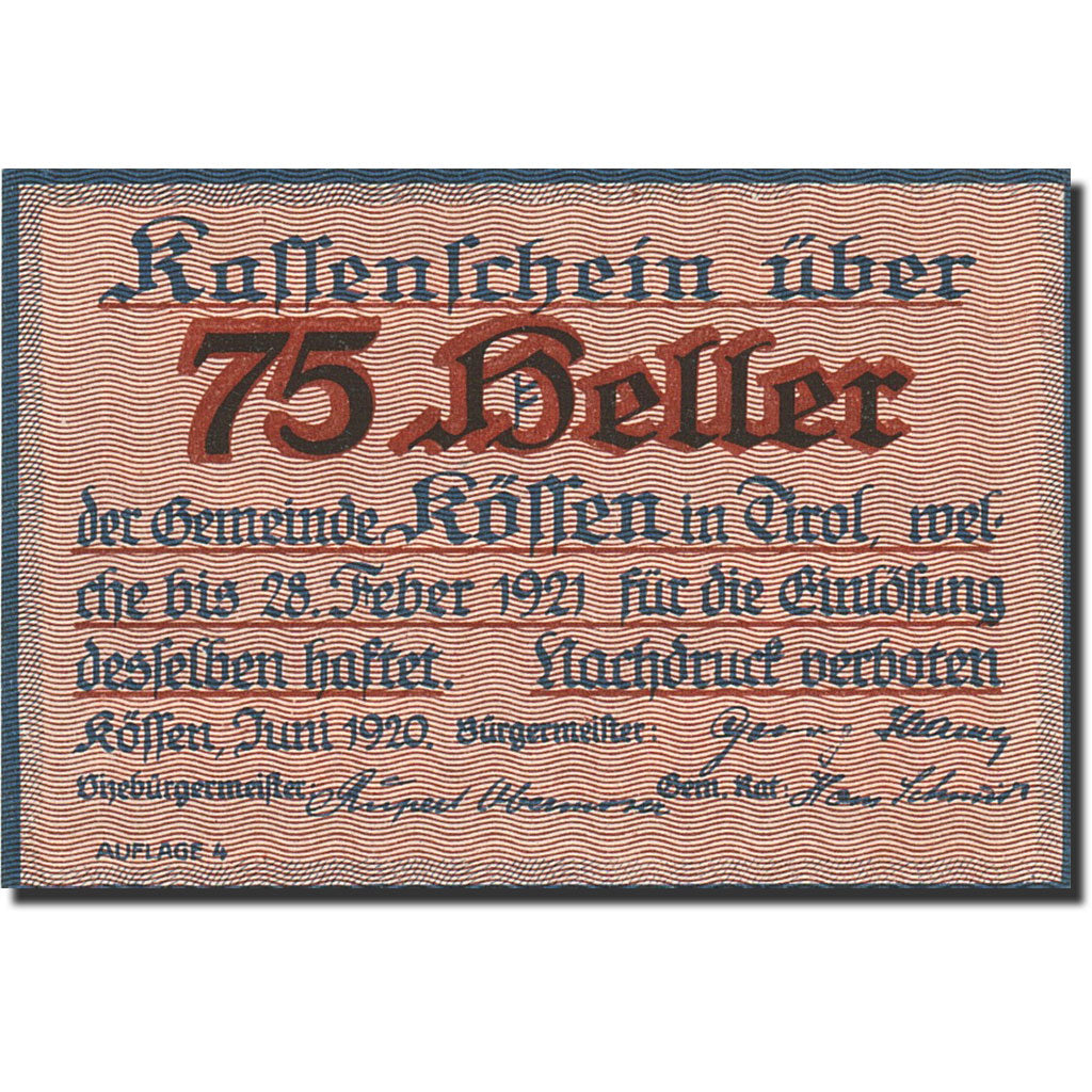 Banknote, Austria, Koffen in Tirol, 80 Heller, paysage, 1921, 1921-02-28