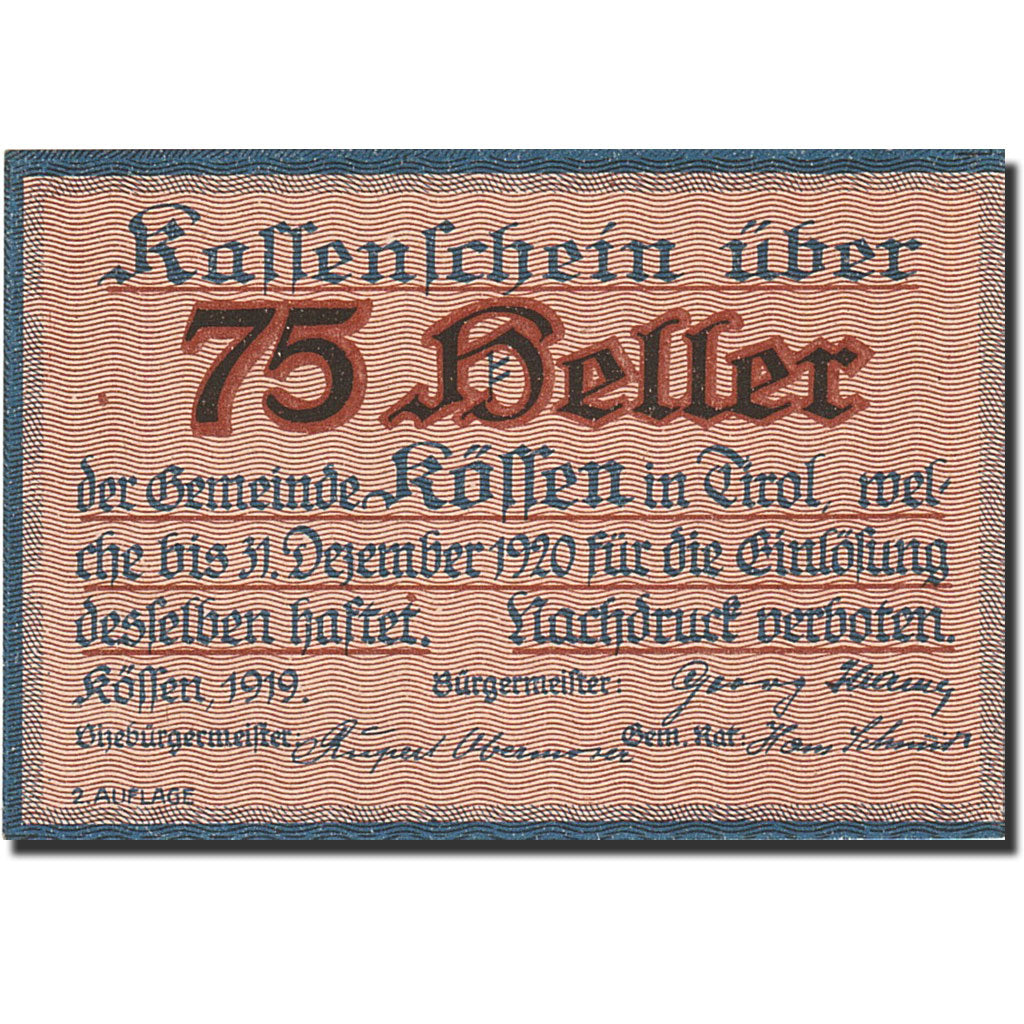 Banknote, Austria, Koffen in Tirol, 80 Heller, Eglise, 1920, 1920-12-31, UNC(63)