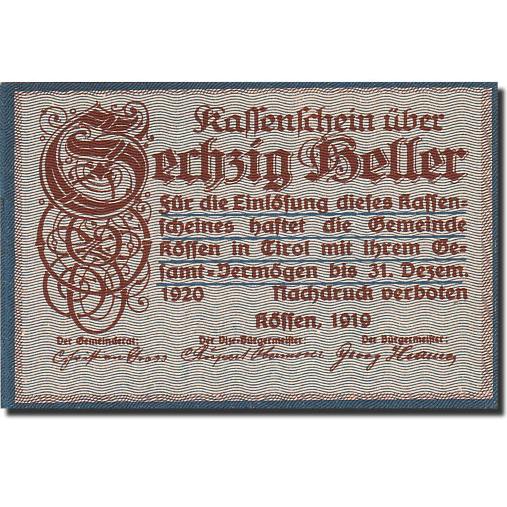 Billet, Autriche, Koffen in Tirol, 50 Heller, montagne, 1920, 1920-12-31, NEUF