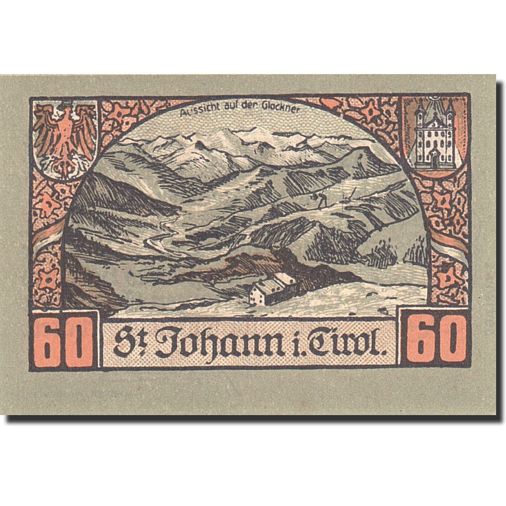 Billet, Autriche, St Johann in Tirol, 50 Heller, montagne, 1921, 1921-02-28, SPL