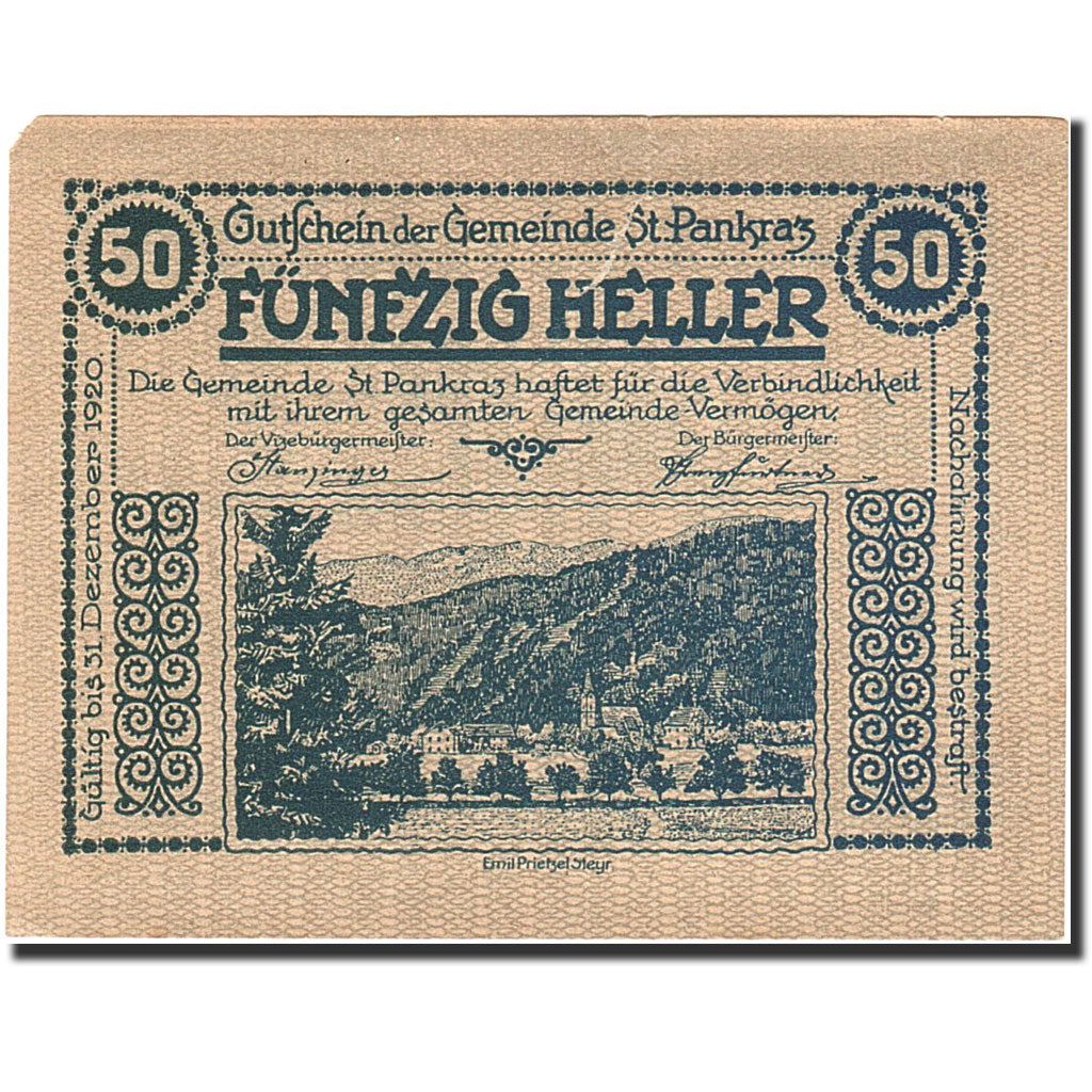 Banknote, Austria, Sankt Pankraz, 50 Heller, village, 1920, 1920-12-31