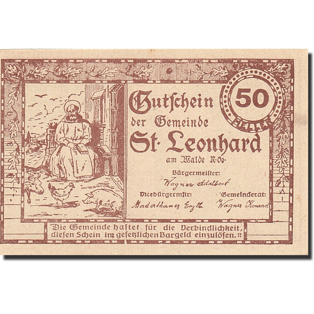 Banknote, Austria, Sankt Leonhard im Pitztal, 50 Heller, Eglise, 1920