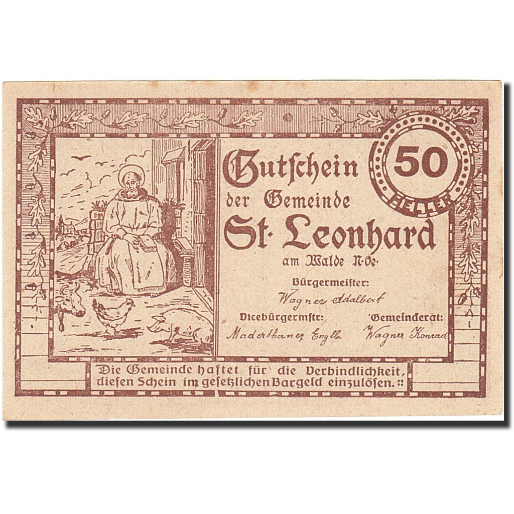 Banknote, Austria, Sankt Leonhard im Pitztal, 50 Heller, Eglise, 1920