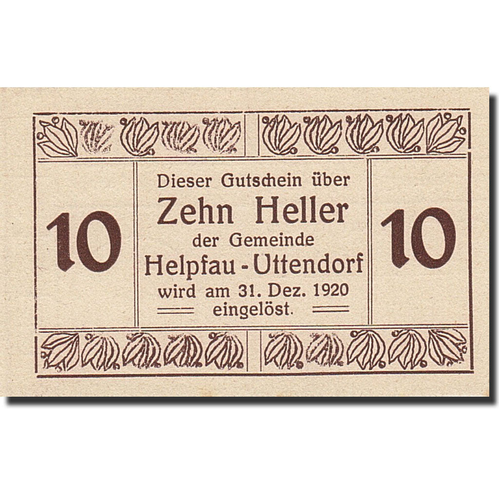 Banknote, Austria, Hepfau-Uttendorf, 10 Heller, village, 1920, 1920-12-31