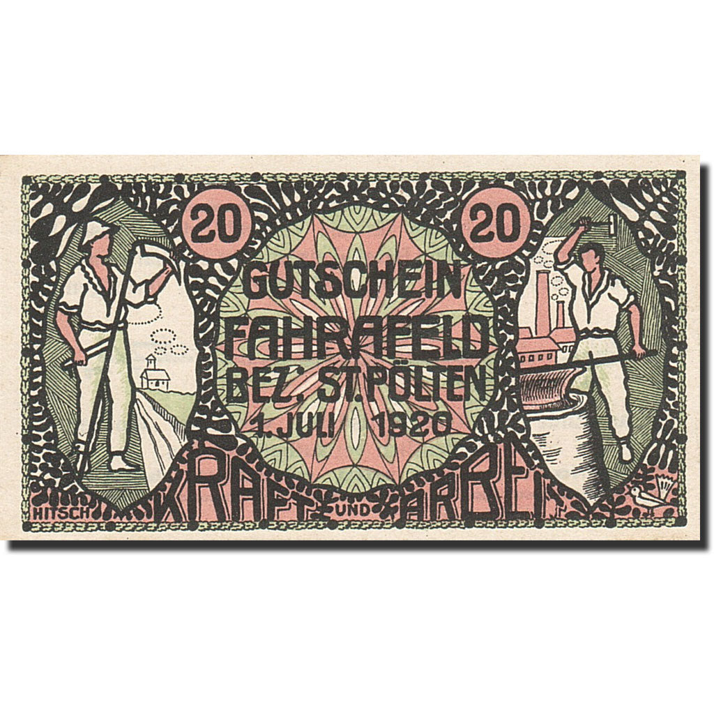 Banknote, Austria, Sankt Polten, 20 Heller, Agriculture et Industrie, 1920