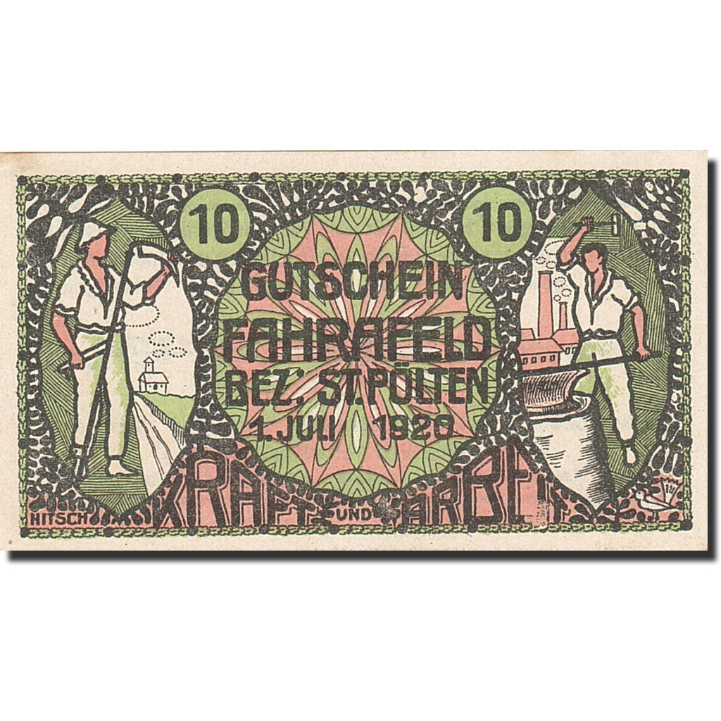 Banknote, Austria, Sankt Polten, 10 Heller, Agriculture et Industrie, 1920