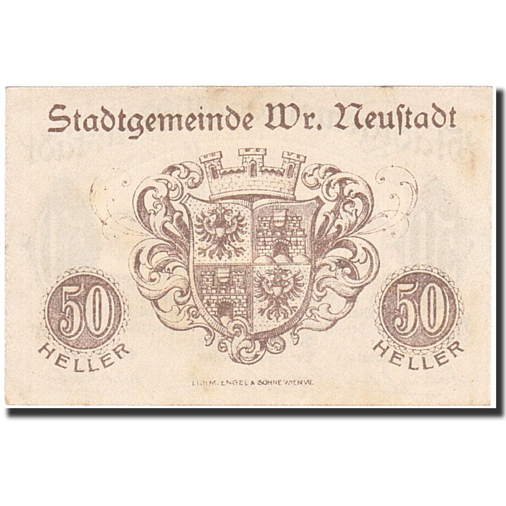 Banknote, Austria, Wiener Neustadt, 50 Heller, château, 1920, 1920-12-31
