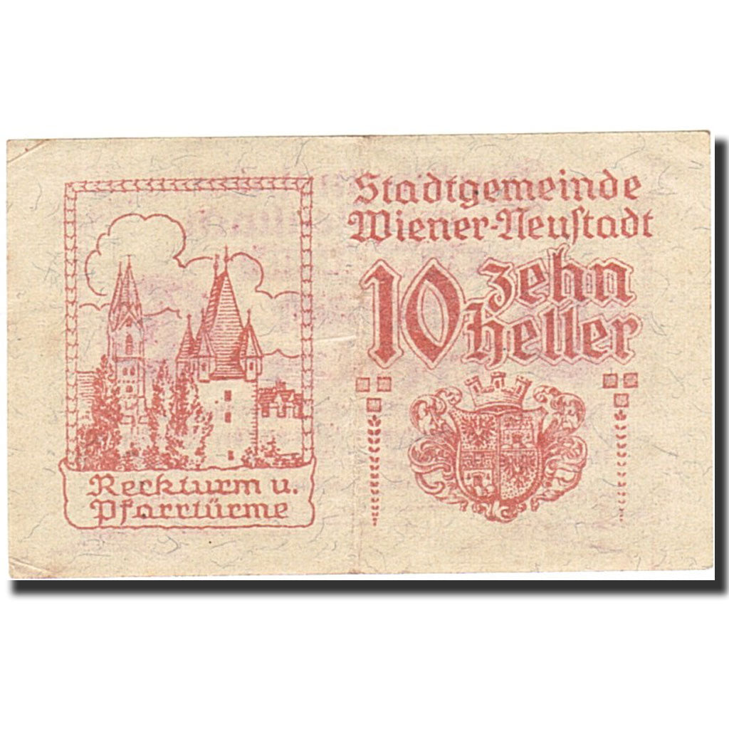 Banknote, Austria, Wiener Neustadt, 10 Heller, château, 1920, 1920-12-31