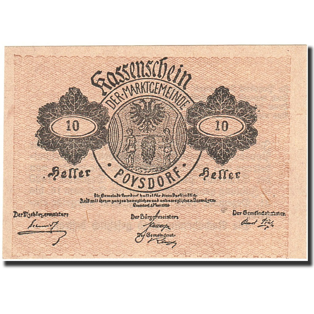 Banknote, Austria, Poysdorf, 10 Heller, Ecusson, 1920, 1920-12-31, UNC(63)