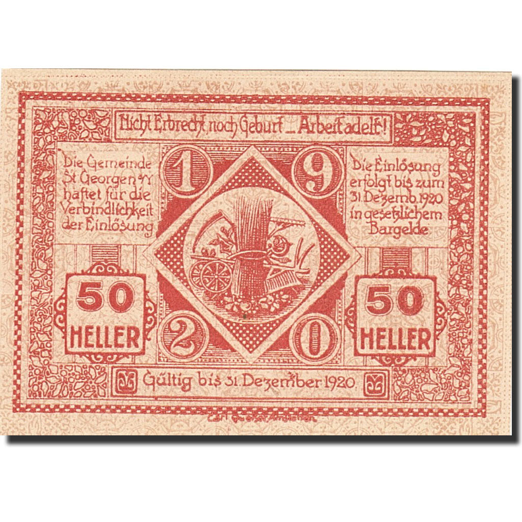 Banknote, Austria, Sankt Georgen am Ybbsfelde, 50 Heller, cavalier, 1920