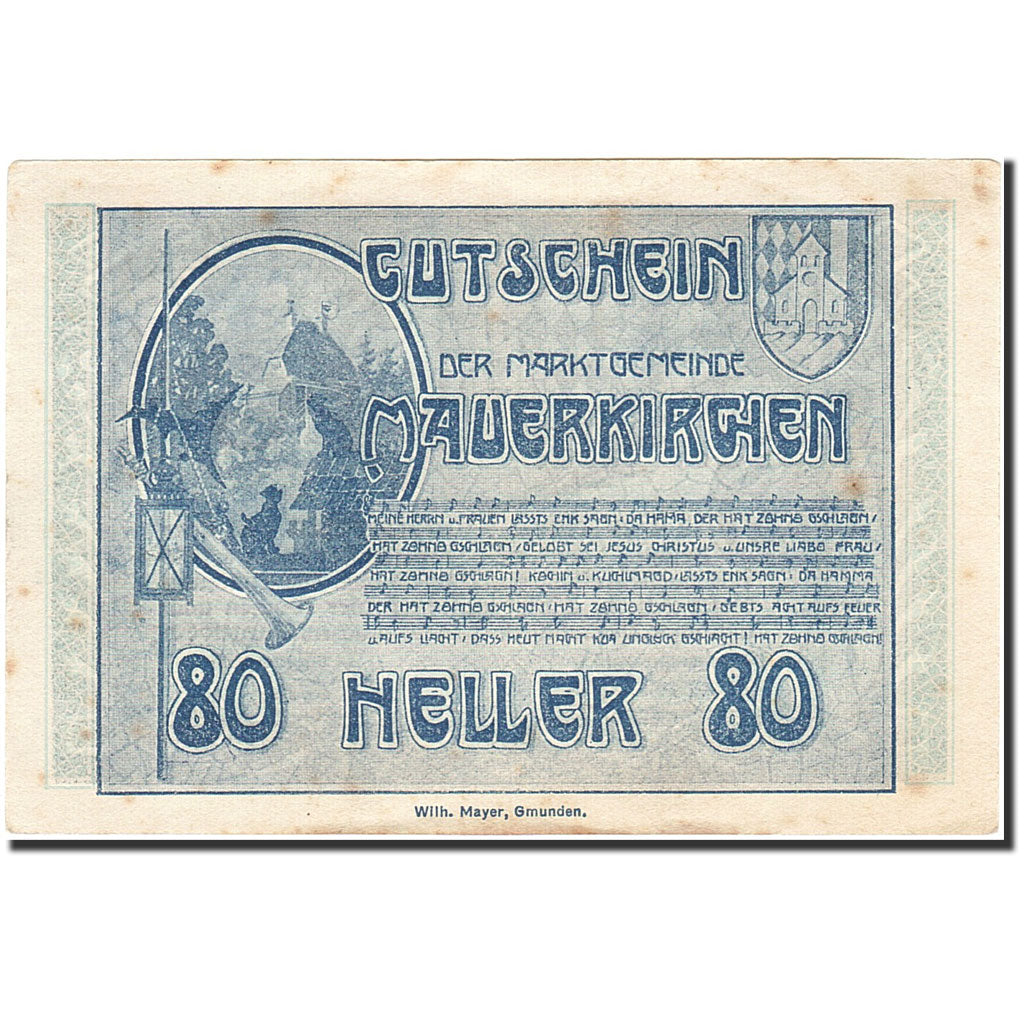 Banknote, Austria, Mauerkirchen, 80 Heller, personnage, 1920, 1920-06-04