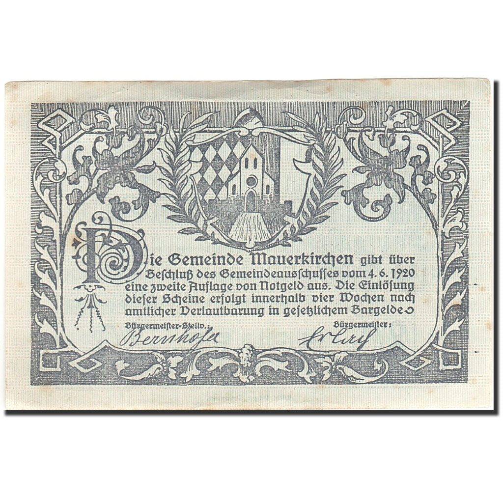 Banknote, Austria, Mauerkirchen, 80 Heller, personnage, 1920, 1920-06-04