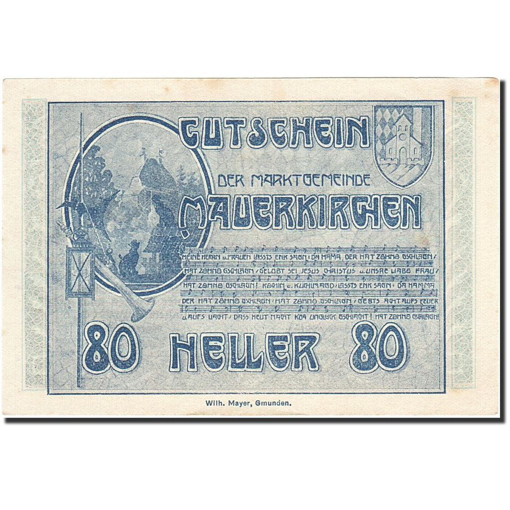 Banknote, Austria, Mauerkirchen, 80 Heller, personnage, 1920, 1920-06-04