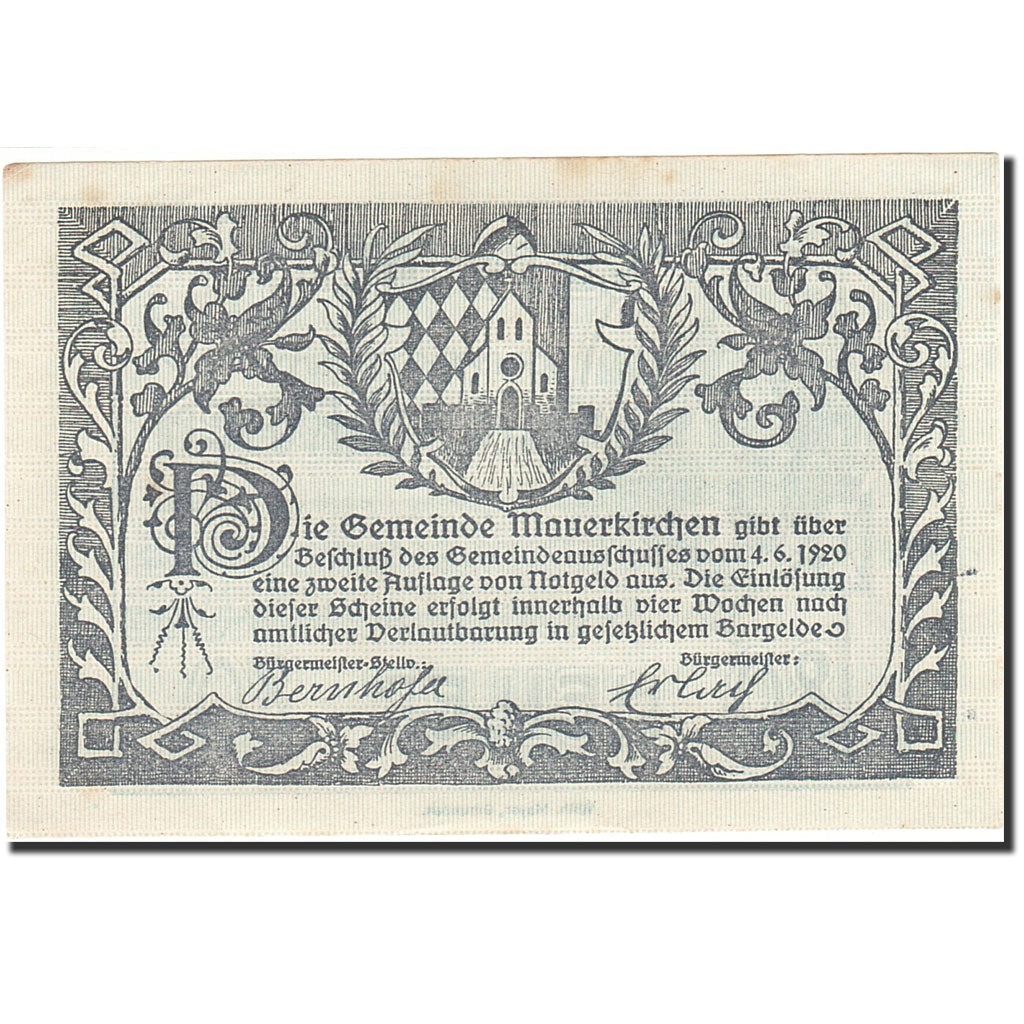 Banknote, Austria, Mauerkirchen, 80 Heller, personnage, 1920, 1920-06-04