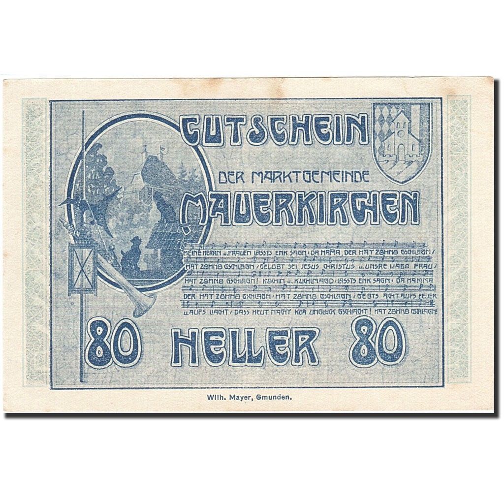 Banknote, Austria, Mauerkirchen, 80 Heller, personnage, 1920, 1920-06-04