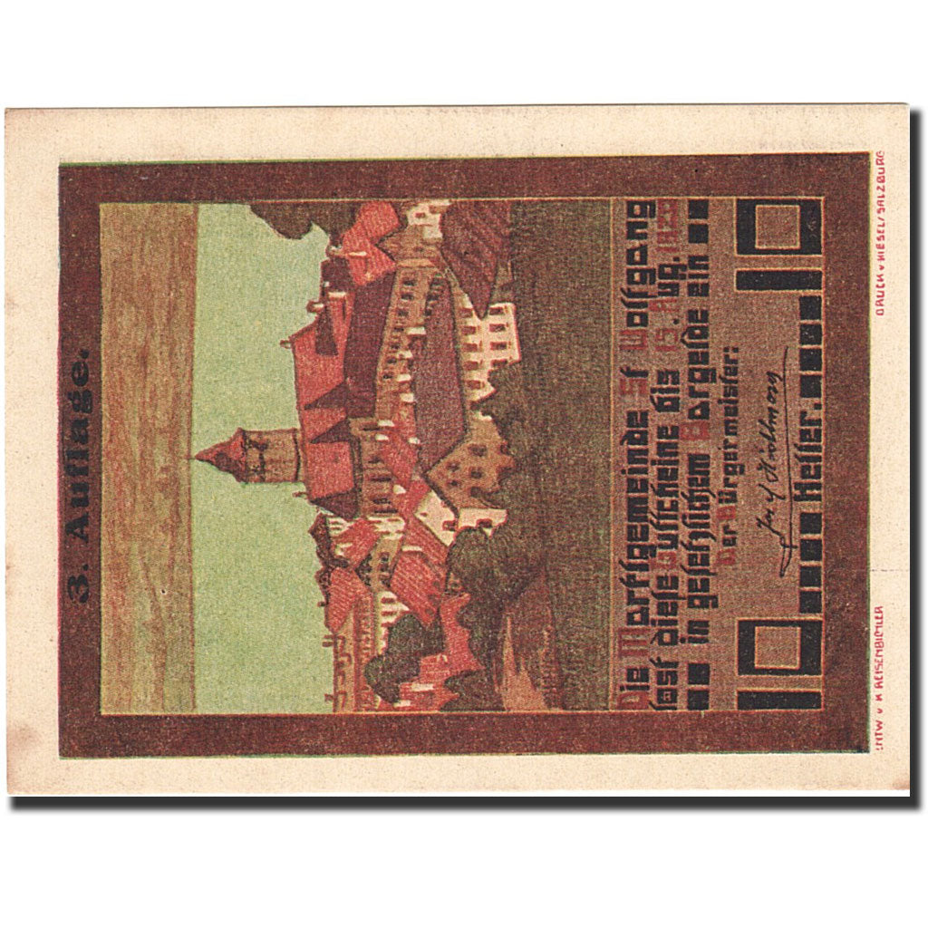 Banknote, Austria, Sankt Wolfgang im Salzkammergut, 10 Heller, village, 1920