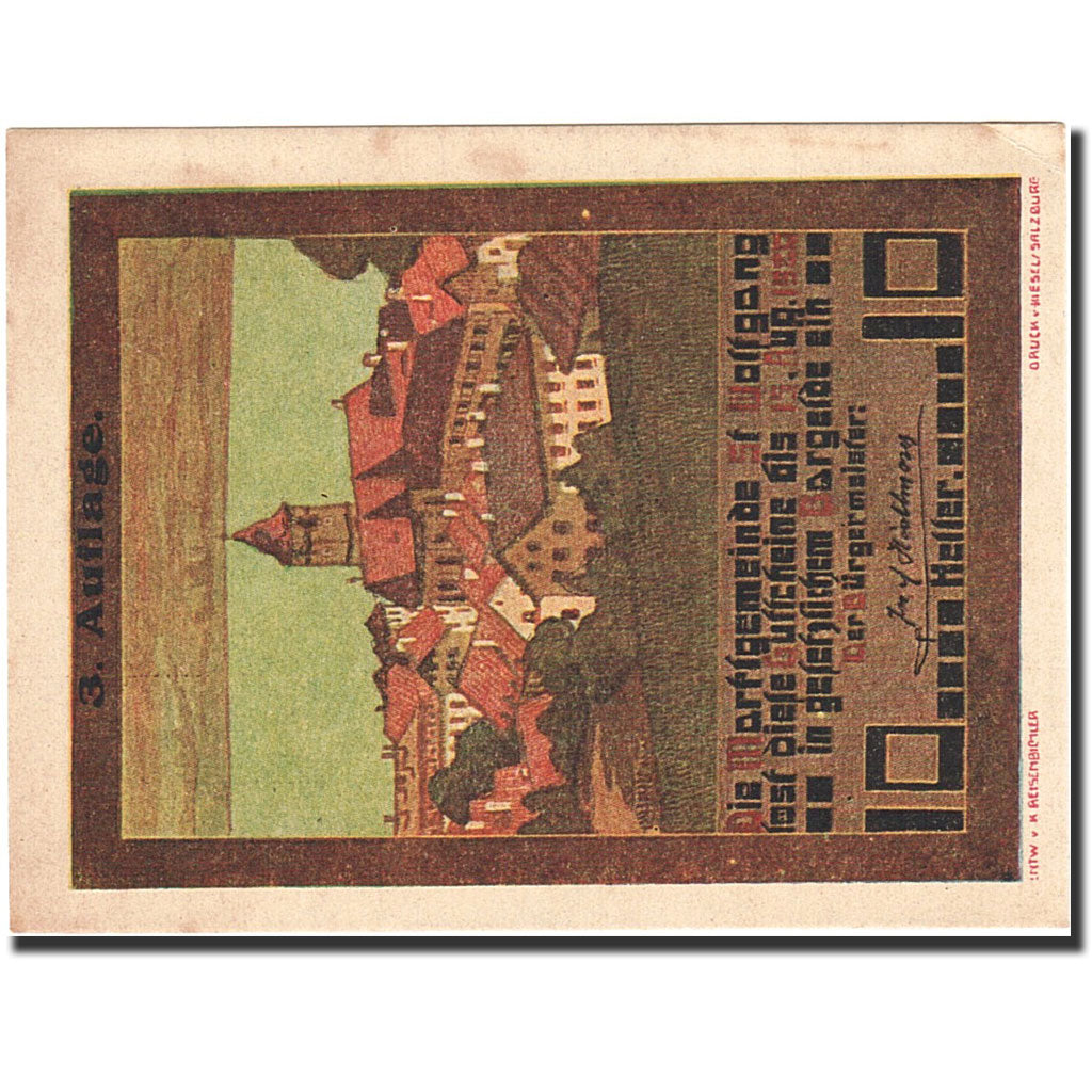 Banconote, Austria, Sankt Wolfgang im Salzkammergut, 10 Heller, village, 1920