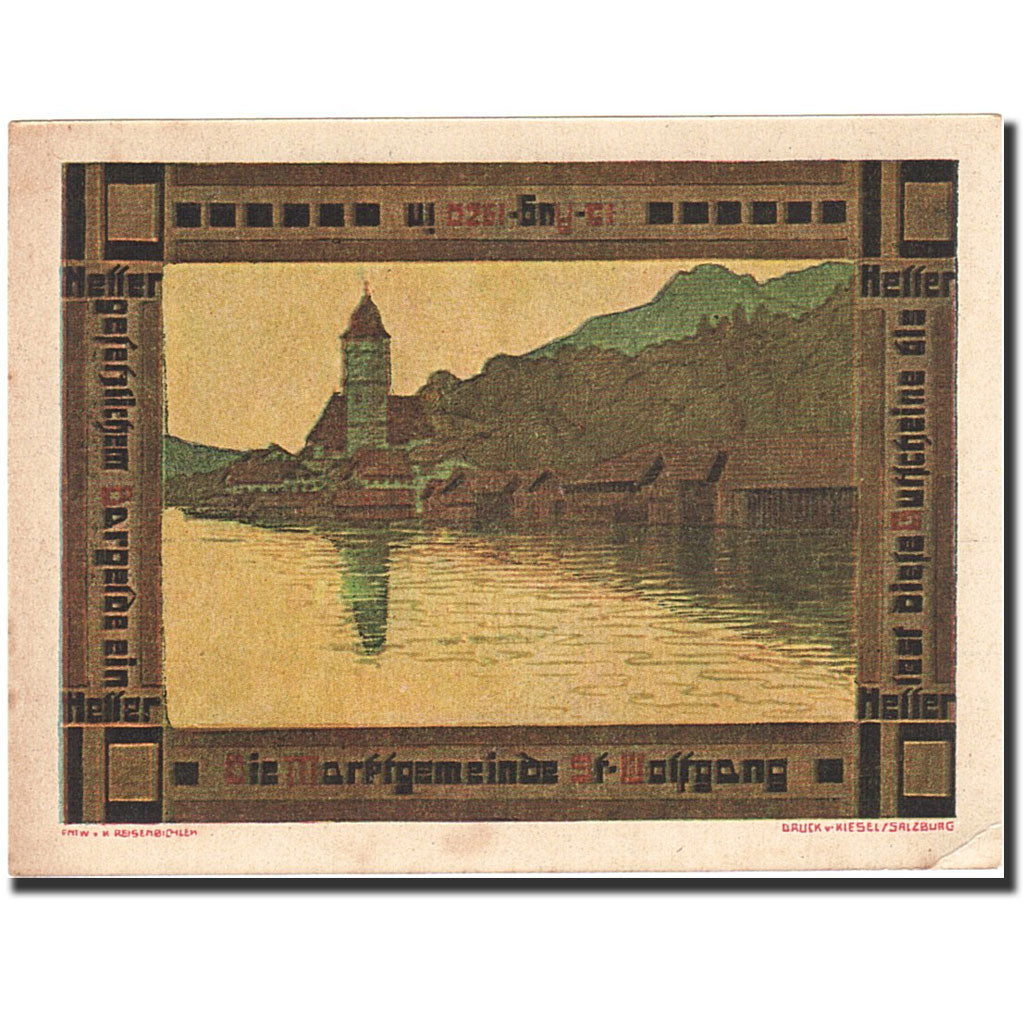 Banconote, Austria, Sankt Wolfgang im Salzkammergut, 10 Heller, village, 1920