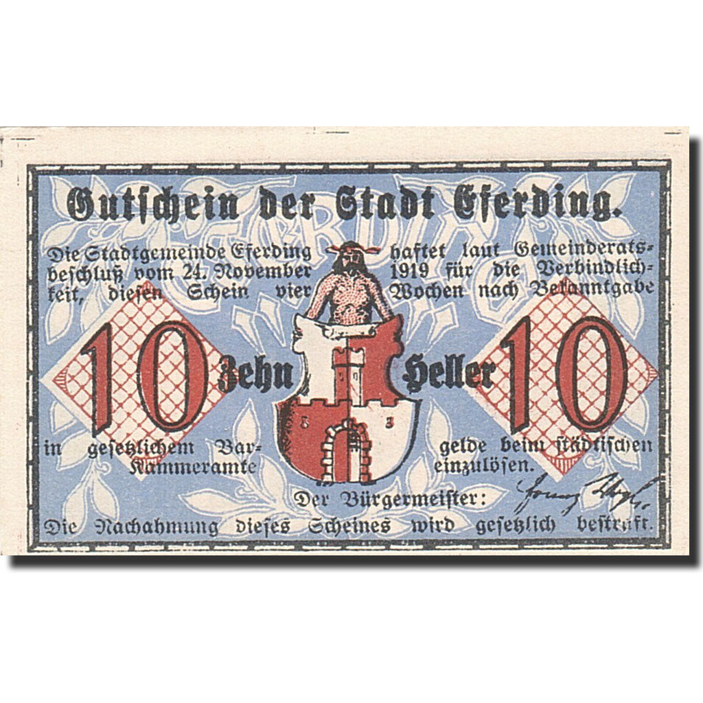 Banknote, Austria, Eferding, 10 Heller, Blason, 1919, 1919-11-24, UNC(63)