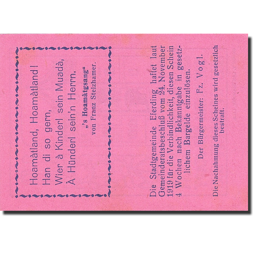 Banconote, Austria, Eferding, 10 Heller, mairie, 1919, 1919-11-24, SPL