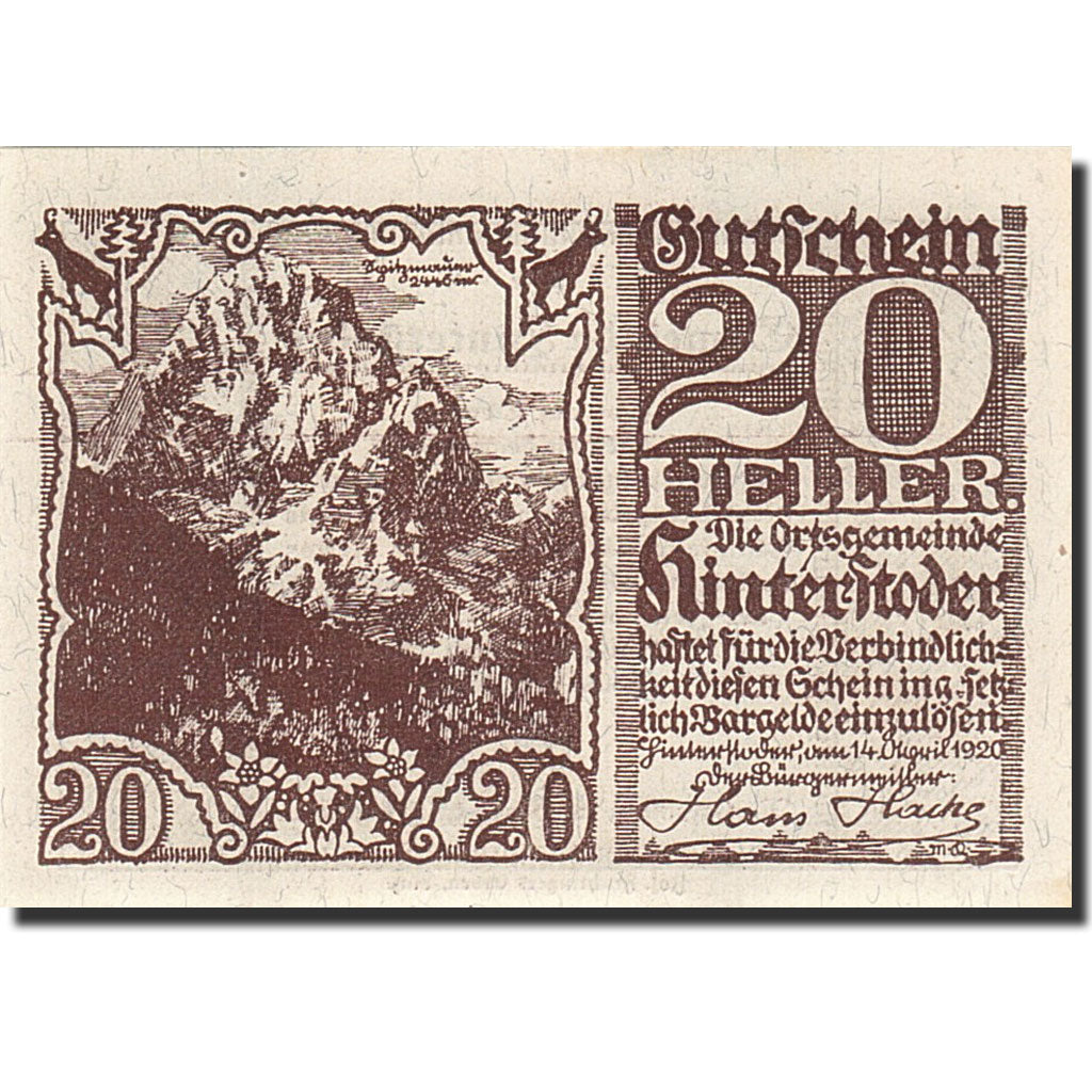 Banknote, Austria, Hinterstoder, 20 Heller, montagne, 1920, 1920-12-31, UNC(63)