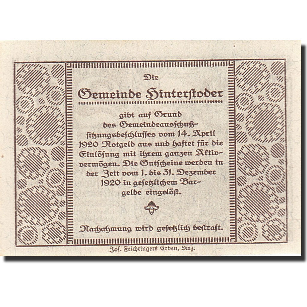 Banknote, Austria, Hinterstoder, 20 Heller, montagne, 1920, 1920-12-31, UNC(63)
