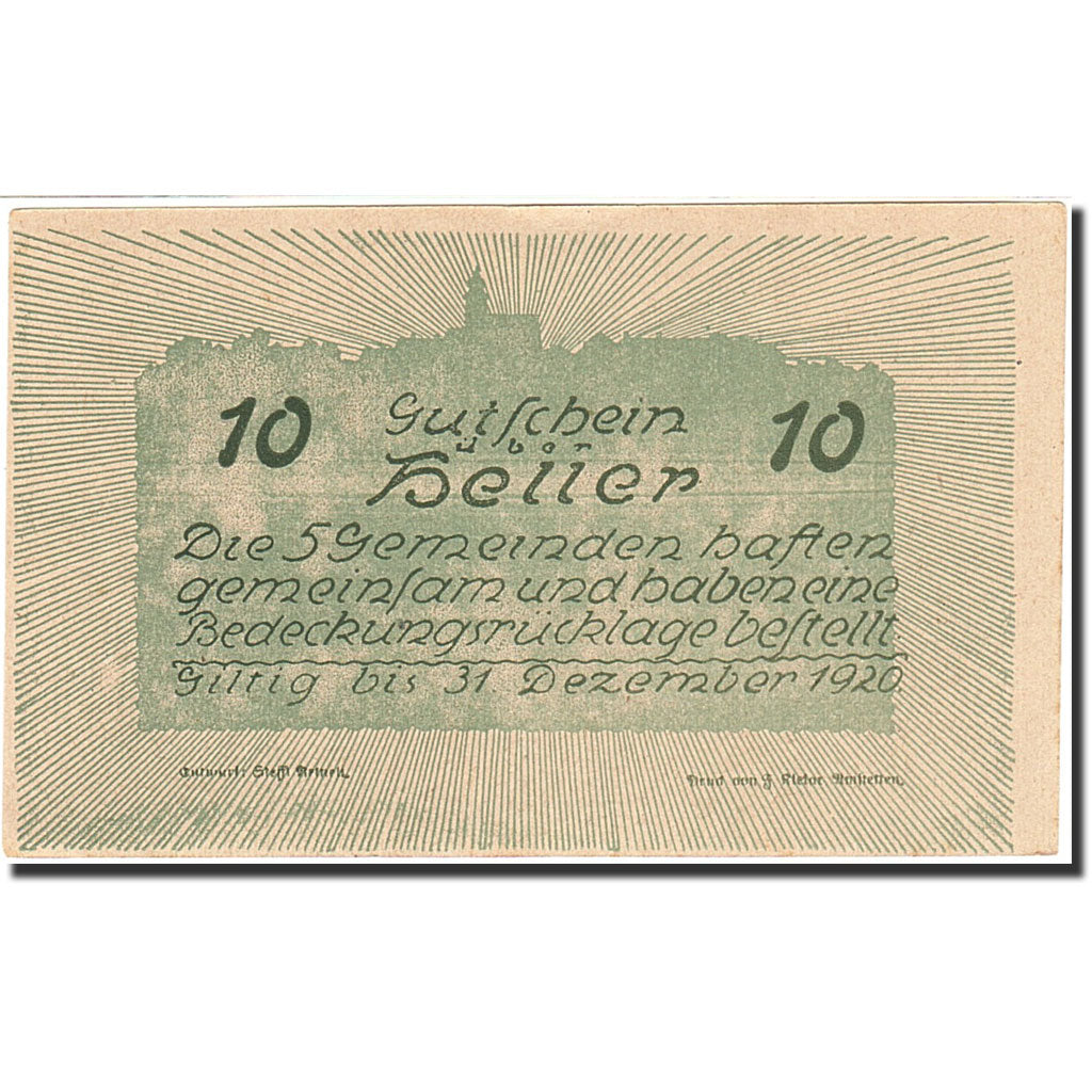 Biljet, Oostenrijk, Windpassing, 10 Heller, Monument, 1920, 1920-12-31, SUP+