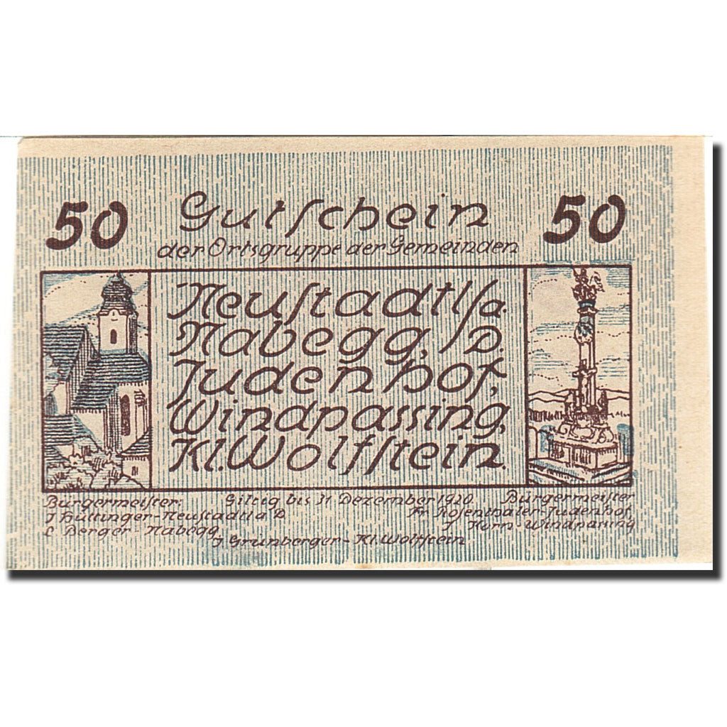 Banknote, Austria, Windpassing, 50 Heller, Monument, 1920, 1920-12-31