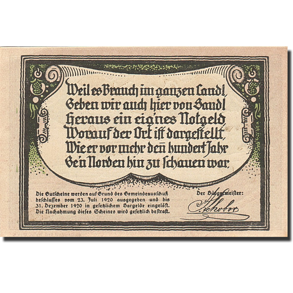 Banknote, Austria, Landl, 80 Heller, paysage, 1920, 1920-12-31, UNC(63)