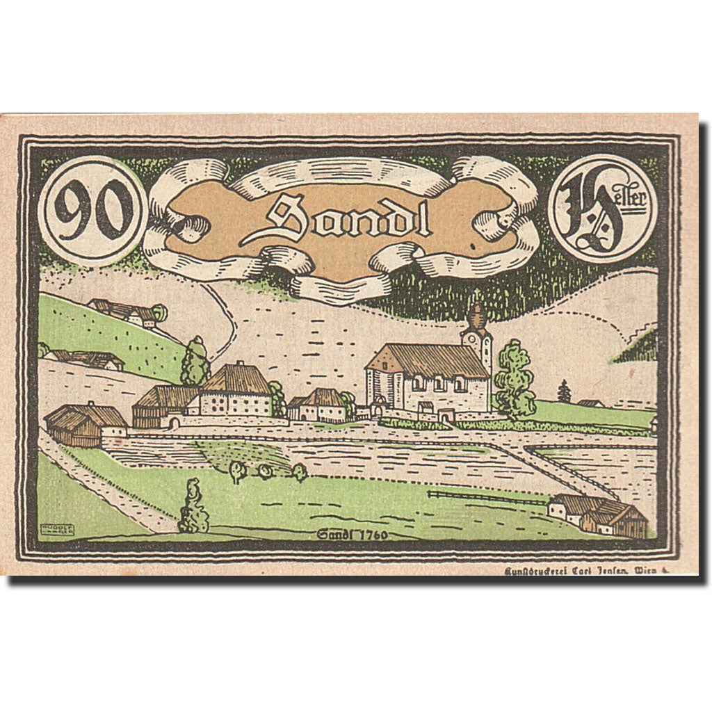 Banknote, Austria, Landl, 90 Heller, paysage, 1920, 1920-12-31, UNC(63)