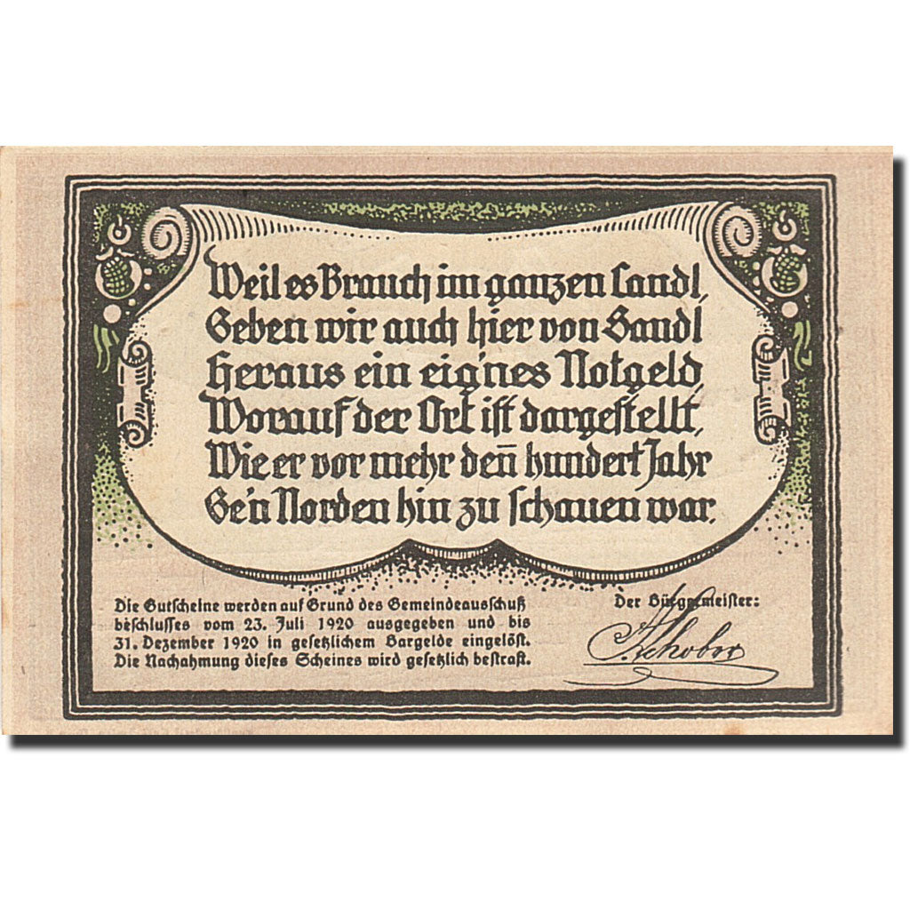 Banknote, Austria, Landl, 90 Heller, paysage, 1920, 1920-12-31, UNC(63)