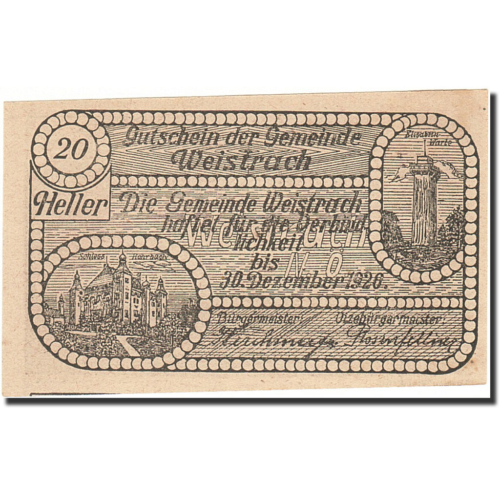 Banknote, Austria, Weistrach, 20 Heller, personnage, 1920, 1920-12-30, AU(55-58)