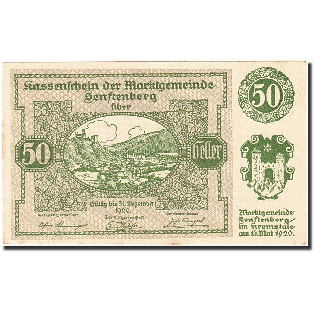 Banknote, Austria, Senftenberg, 50 Heller, paysage, 1920, 1920-12-31, UNC(60-62)