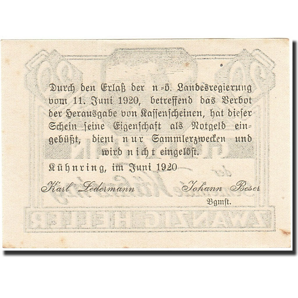 Banknote, Austria, Kuhnring, 20 Heller, Eglise, 1920, 1920-06-11, UNC(60-62)