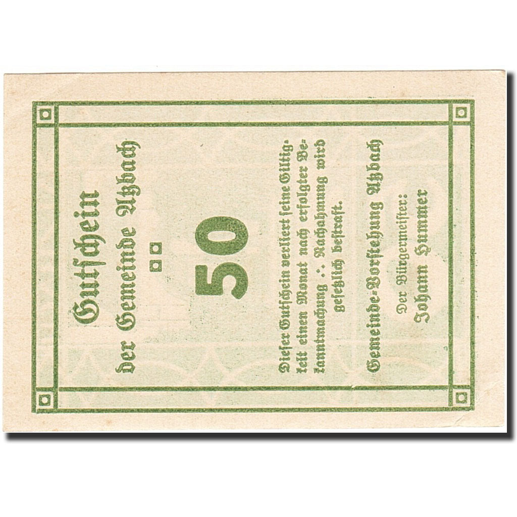 Banknote, Austria, Atzbach, 50 Heller, personnage, 1920, 1920-12-31, AU(55-58)