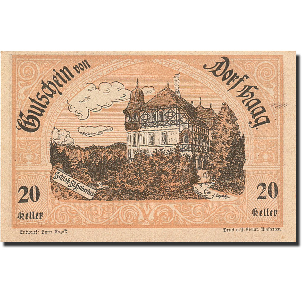 Banknote, Austria, Haag, 20 Heller, manoir, 1920, 1920-12-30, UNC(63)