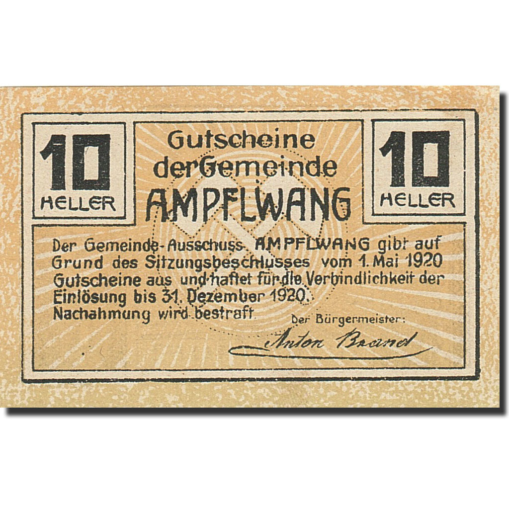 Banknote, Austria, Ampflwang im Hausruckwald, 10 Heller, Mine, 1920, 1920-12-31