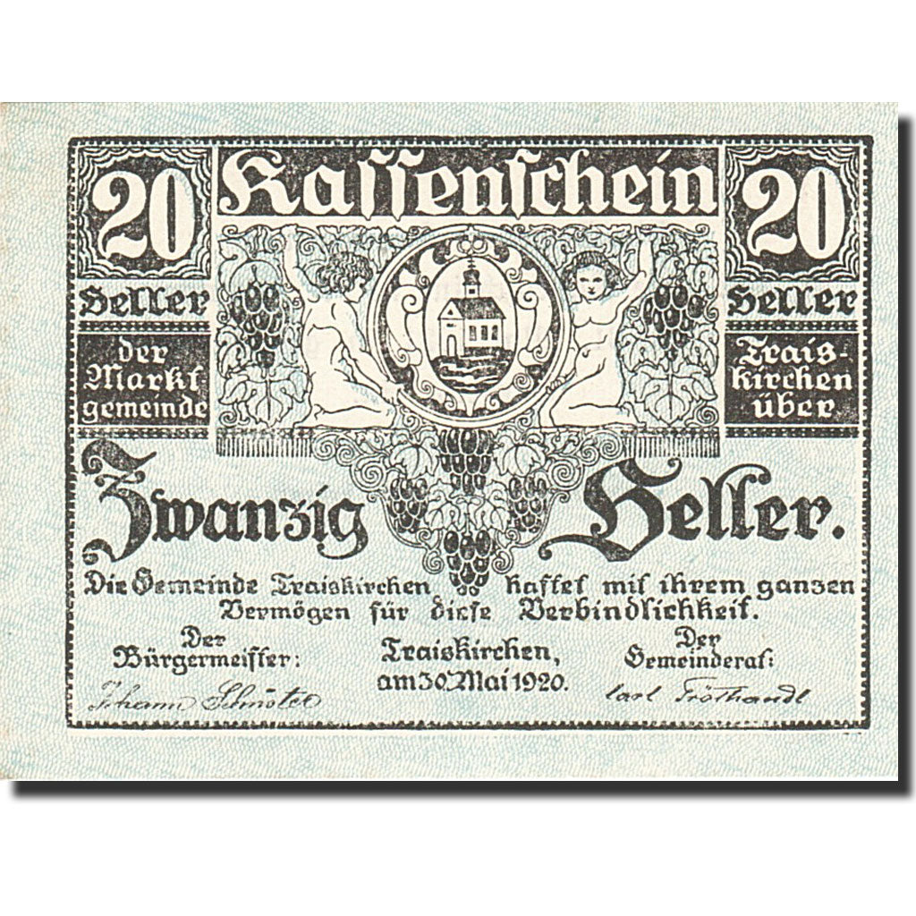 Banknote, Austria, Traiskirchen, 20 Heller, personnage, 1921, 1921-05-31