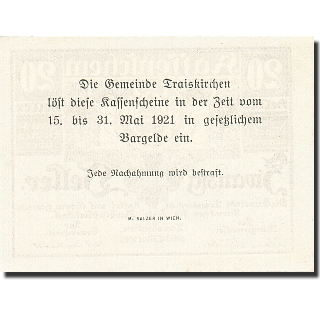 Banknote, Austria, Traiskirchen, 20 Heller, personnage, 1921, 1921-05-31