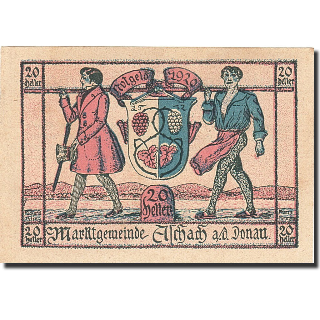 Banknote, Austria, Aschach an der Donau, 20 Heller, Blason, 1920, 1920-12-31